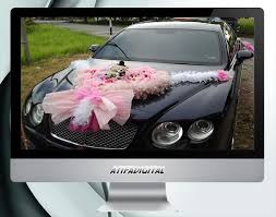 Bouquet of artificial flowers roses, decorated with pink and white tulle, is attached to the hood of black car. Wedding Car Decoration For Android Apk Download