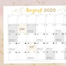 August 2020 Moon Calendar Soulshine Astrology Moon Calendar New Moon Rituals Astrology Calendar