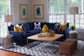 Blue and mustard living room. Navy Sectional Transitional Living Room Lillian August Blue Couch Living Room Blue Sofas Living Room Blue Sofa Living
