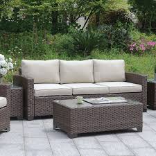 Hampton bay briar ridge rectangular wicker outdoor patio coffee table. Furniture Of America Bryon Contemporary Wicker Like Glass Top Coffee Table On Sale Overstock 21490531 Grey