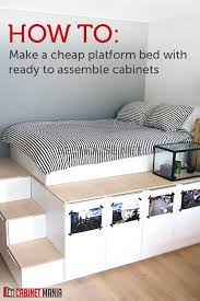Get A Novel Look And Additional Storage If You Construct This Simple And Inexpensive Plat Bed House Cheap Platform Beds Storage Furniture Bedroom Diy Platform Bed