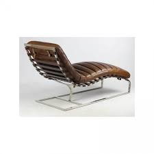 Croûte de cuir pigmentée, coloris marron. Manhattan Liegestuhl Aus Vintage Braunem Rindsleder Und Edelstahl