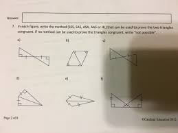 Which shows two triangles that are congruent by aas? In Each Figure Write The Method Sss Sas Asa Aas Chegg Com