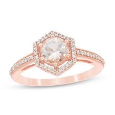 6 0mm Morganite And 1 10 Ct T W Diamond Hexagon Frame Ring In 10k Rose Gold