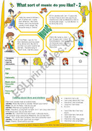 The worksheet is an assortment of 4 intriguing pursuits that will enhance your kid's knowledge and abilities. What Sort Of Music Do You Like 2 Esl Worksheet By Timar Marika