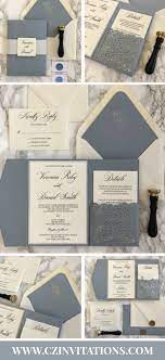 Dusty Blue Is A Romantic Color To Incorporate In An Elegant Wedding This Custom Invitation Set Is Available With A Silver Glitter Or Gol Custom Wedding Invitations Diy Wedding Invitations Romantic