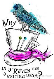 Why Is A Raven Like A Writing Desk Sticker By Hannah Palmer In 2020 Book Art Heartless Book Alice And Wonderland Quotes