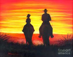 Horse sunset painting for kids. Cowboy Sunset 1 Painting By Yvonne Hazelton