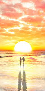 Beach Couple Watching Sunset Clouds 1080x2160 Wallpaper Sunset Wallpaper Sunset Easy Painting Projects