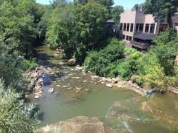 The main street bridge is just above the waterfall. Chagrin Falls Ohio Waterfalls