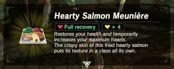 The crispy skin of this fried hearty salmon puts its texture in a class all its own.. Hearty Salmon Meuniere Zeldapedia Fandom