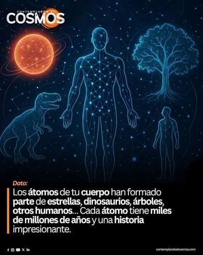 Los átomos que componen el cuerpo humano tienen un origen cosmológico. El  hidrógeno se formó durante el Big Bang, mientras que elementos como el  carbono, oxígeno y hierro se generaron en el