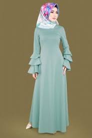 Volan Kol Tesettur Elbise Lrj6152 Mint Basortusu Modasi Elbise Modelleri Abaya Tarzi