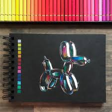 Jeff Koons Famous Balloon Dog In Bubbles I Want To Fill This Black Sketchbook This Year Practicing Semi Reali Color Pencil Art Prismacolor Art Pencil Art