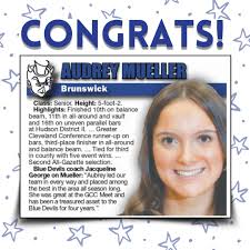 Congratulations to Brunswick High School student-athletes Madison Dempsey  and Audrey Mueller 1st Team All-Gazette Honors in gymnastics, and  congratulations to Ella Vozar for earning an Honorable Mention! Way to go,  ladies! We