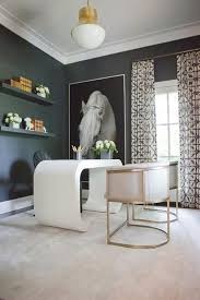 Modern Home Office With A White Scroll Desk And Two Barrel Back Accent Chairs Modern Home Office Gray Home Offices White Desk Office