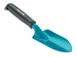 The thickness of the material is about 3/16 inch. Gardena Garden Tools Hand Trowel