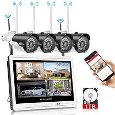 Xvim 12 Monitor Wireless Security Camera System For Home 4pcs 2 0mp Outdoor W Wireless Security Cameras Wireless Security Camera System Home Security Systems