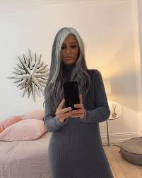 It S All Fun And Games And Dinner Parties And Slip Dresses Until You Get Home At 3 In Long Gray Hair Brown Ombre Hair Color Grey Hair Inspiration