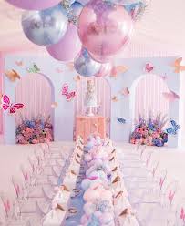 Girls and butterflies make for a wonderful party at any age. How Cute Is This Butterfly Theme Party P S Pastel Baby Blue And Baby Pink Metallic Ba Butterfly Theme Party Butterfly Baby Shower Theme Girl Shower Themes