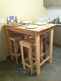 Table Haute Mange Debout En Bois De Palette Recycle Avec Ses Tabourets Deco Palette Bois Table Haute Bois Table Haute Mange Debout