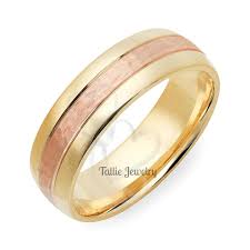 The 8mm wedding band exudes a simple sophistication that appeals to those couples who desire a unique ring with an extra layer of nuance and personality. Hammered Finish Two Tone Gold Wedding Bands 7mm 10k 14k 18k Yellow And Rose Gold Mens Wedding Rings Two Tone Gold Mens Wedding Bands