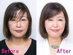 40代のメイク方法 お疲れ顔を10歳若返らせる サイドヘアスタイル 前髪ありヘア ブルー メイク