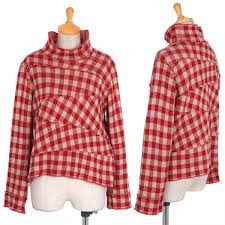 Created through alternating rows of knit and purl stitches, rib knits feature ridges on both sides of the fabric. Tricot Comme Des Garcons Plaids Check Switched Knit Top Polo Neck Jumper Red Beige S M Playful