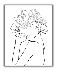 Draw more blossoms, again using curved lines to form each of the four petals. Amazon Com Woman With Flowers On Head Line Art 11x14 Unframed Abstract Minimalist Decor Wall Print In Black On White Handmade