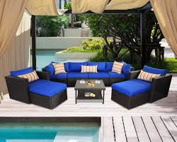 Patio Sofa Sectional Outdoor Couch Set 9 Piece Garden Seating Black Rattan Royal Blue Cushion In 2020 Patio Seating Sets Outdoor Couch Patio Furniture
