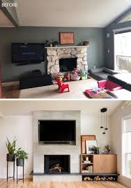 The living room is your home's centre. Before After Living Room Renovation With A Recessed Tv Above A Fireplace