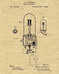 Vintage Light Bulb Patent 1880 Light Bulb Design Electric Light Invention Thomas Edison Hipster Patent Art Prints Patent Prints Patent Art