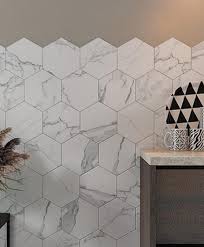 Carrara marble tile suitable for backsplash, interior wall, shower wall, interior floor. Tuscany Blanco White Marble Hexagon New Image Tiles