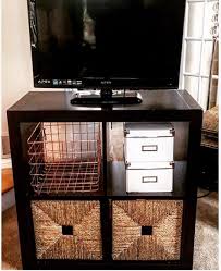 Ikea Expedit Kallax Tv Stand With Knipsa Baskets And Rose Gold Caged Wire Basket Lanterne Oriental