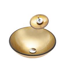 Lavabo A Poser Verre Trempe Rond Or D 42cm Avec Robinet Pour Salle De Bains In 2020 Bowle