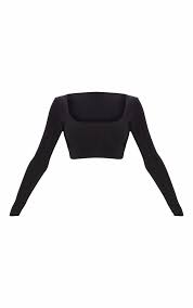 Black And White Crop Top Long Sleeve White Second Skin Square Neck Long Sleeve Crop Top Long Sleeve Crop Top Black Long Sleeve Crop Top Black Long Sleeve Top