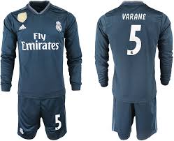 2017 2018 real madrid cf home jersey climacool shirt for men. 2018 19 Real Madrid 5 Varane Away Long Sleeve Soccer Jersey