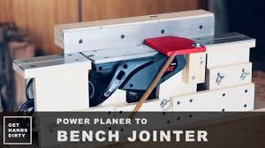 I couldn't find the very old hand me down planer given to me from my old man so i picked up this little guy to plane the biscuit jointed 4x4s and one 4x6 for the project as well as manually distress the wood. Make A Bench Jointer Out Of A Power Planer Youtube