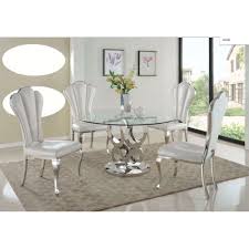 Chintaly Imports Raegan Dt Raegan Round Clear Glass Top Dining Table Upholstered Dining Side Chair Side Chairs Dining Dining Room Sets