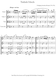 Turkish march mozart expert piano sheet music original form. String Quartet Mozart Turkish March Sheet Music 8notes Com