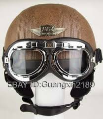 Dot Leather Coffee Half Motorbike Open Face Helmet Motorcycle Goggles Visor Free Ebay Motorcycle Goggles Vintage Helmet Motorcycle Helmets