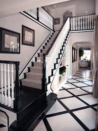 Black And White Stair Runner Black Painted Handrail Baseboards Risers And Treads Classic Stair Runner Design Stairs Design Stairs White Stairs
