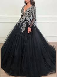 Floor Length Long Sleeves Sweep Brush Ball Gown Quinceanera Dress Gownlove Black Long Sleeve Prom Dress Long Sleeve Ball Gowns Evening Dresses