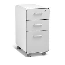 Drawers slide smoothly in and out and are designed to accept the standard hanging file folders. White Light Gray Slim Stow 3 Drawer File Cabinet Rolling Rolling File Cabinets Poppin