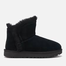 ugg womens classic mini fluff trim sheepskin boots black