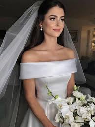 1 shoulder womans chiffon bridesmaid dresses prom wedding party gown a line uk. A Line Princess Off The Shoulder Sleeveless Sweep Brush Train Ruffles Satin Wedding Dresses Promhoney Online