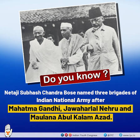 Do you know? Netaji Subhash Chandra Bose named three brigades of Indian National Army after Mahatma Gandhi, Jawaharlal Nehru and Maulana Abul Kalam Azad. #SubhasChandraBose