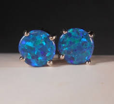 Dark Blue Fire Opal Stud Earrings Natural Blue Opal Earrings Blue Opal Post Blue Opal Earrings Opal Stud Earri Opal Earrings Stud Blue Opal Earrings Opal Studs