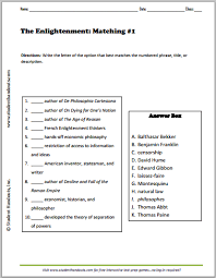 Enlightenment Matching Worksheets Five Free Printable Worksheets Each With Ten Terms And Name Enlightenment Matching Worksheets Social Studies Middle School