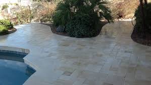 Inspiration for a large timeless backyard concrete paver patio remodel. Nysa Travertine Paver Qdi Surfaces